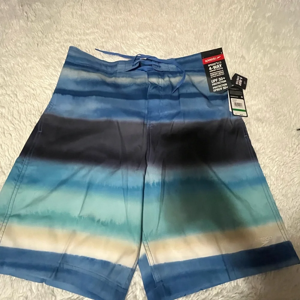 Speedo  blue striped UPF+50 protection swim trunks size L